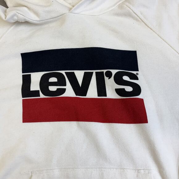 Vtg Levis Hoodie Womens Large Graphic Logo White Sweatshirt Y2K Streetwear Retro - Picture 2 of 8
